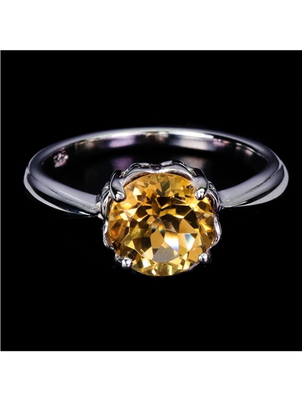 Stunning Natural Citrine 2CT round fancy cut Ring 925 Sterling Silver Sz 8